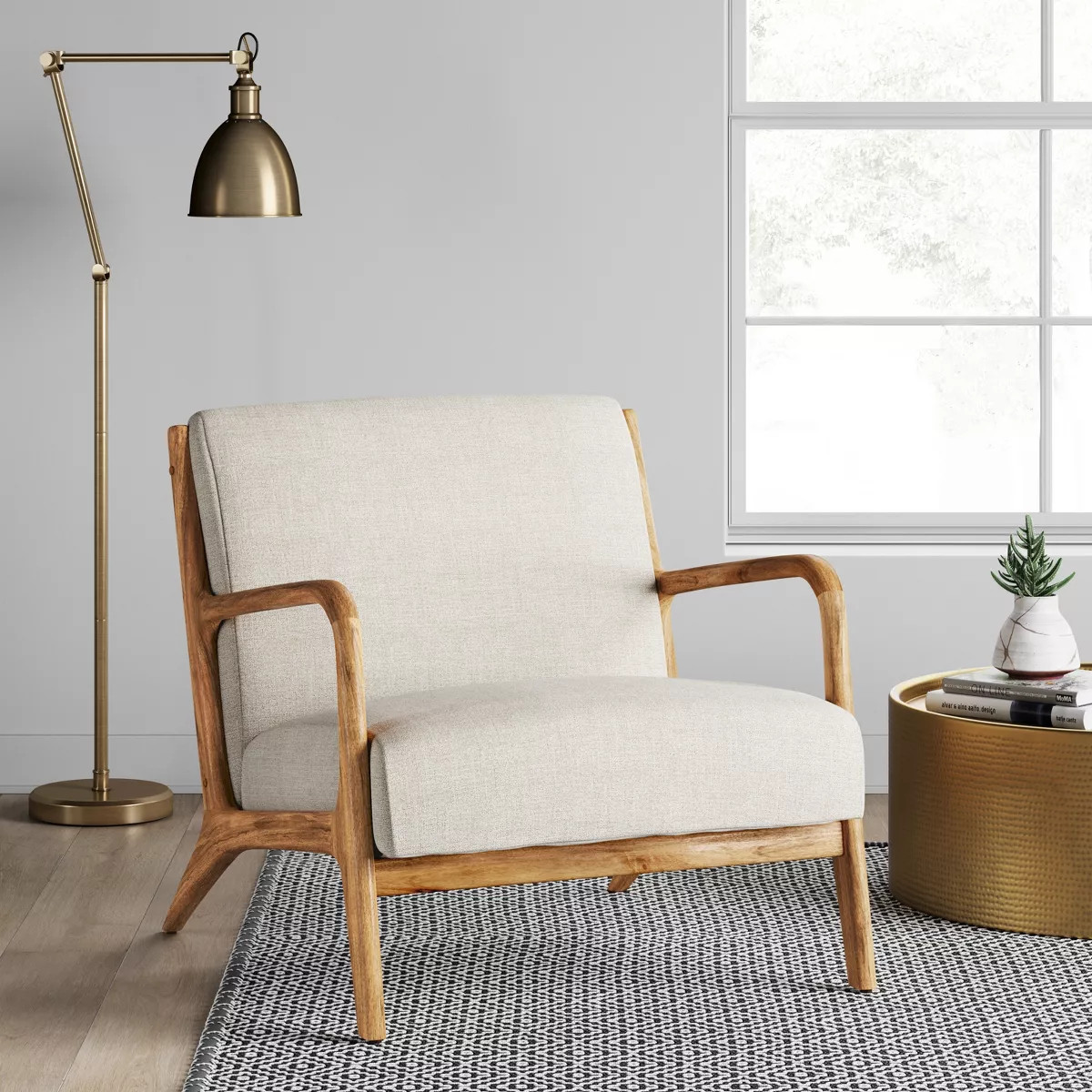 Esters Wood Armchair Cream/Natural Wood - Threshold™: Upholstered Vintage-Inspired Accent Chair | Target