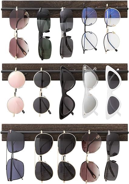 Mkono Wood Sunglasses Storage Organizer Wall Mounted Eyeglasses Holder Eyewear Display Rack Rusti... | Amazon (US)
