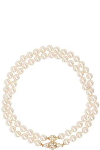 Gold & White Graziella Choker | SSENSE