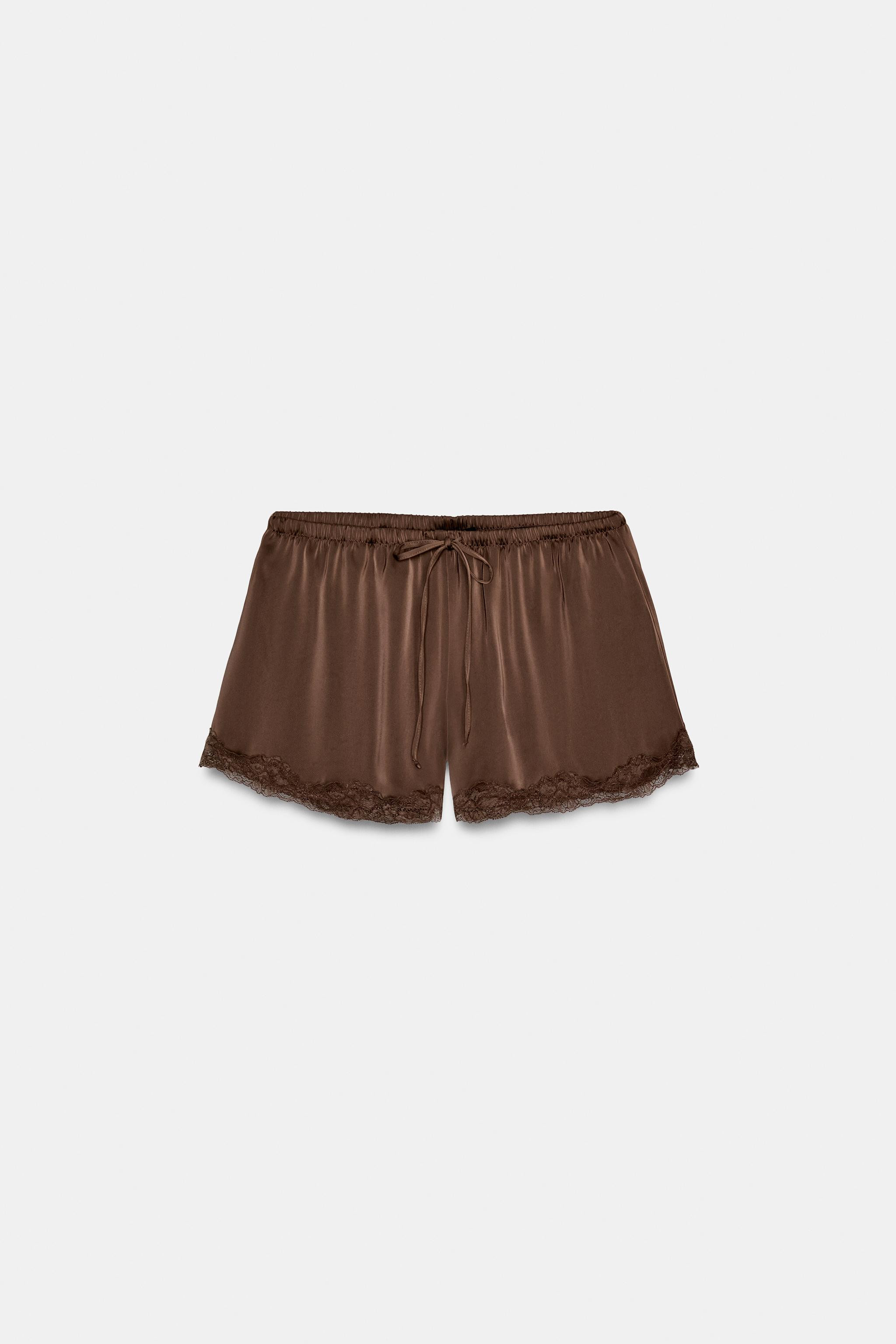 SATIN EFFECT LACE MINI SHORTS | Zara US