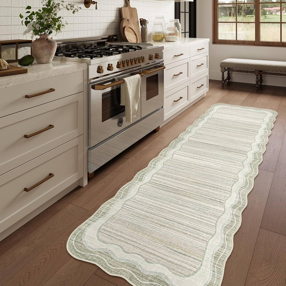 Lahome Scalloped Washable Bathroom Runner Rug,Beige 2'6&quot;x8' Rug Runners for Hallways Non Slip,Car... | Amazon (US)