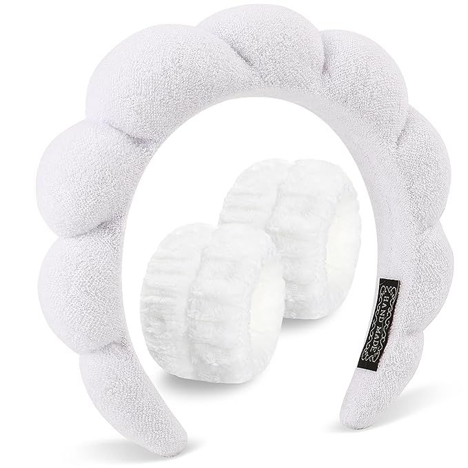 Spa Headband For Washing Face Wristband Set, Bubble Skincare Makeup Headbands For Women Teen Girl... | Amazon (US)