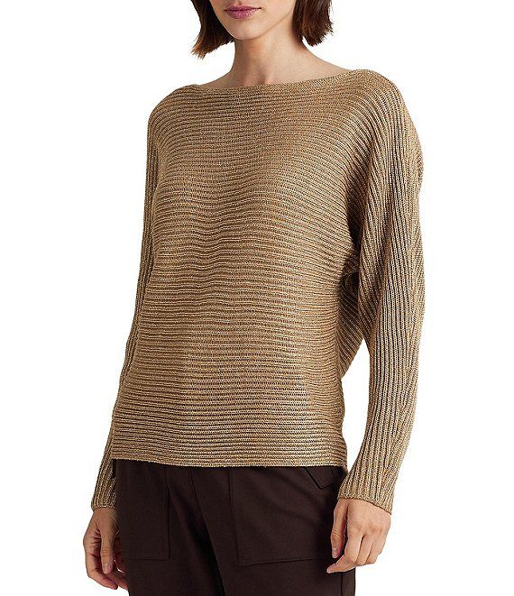 Metallic Long Sleeve Boat Neck Sweater | Dillard's