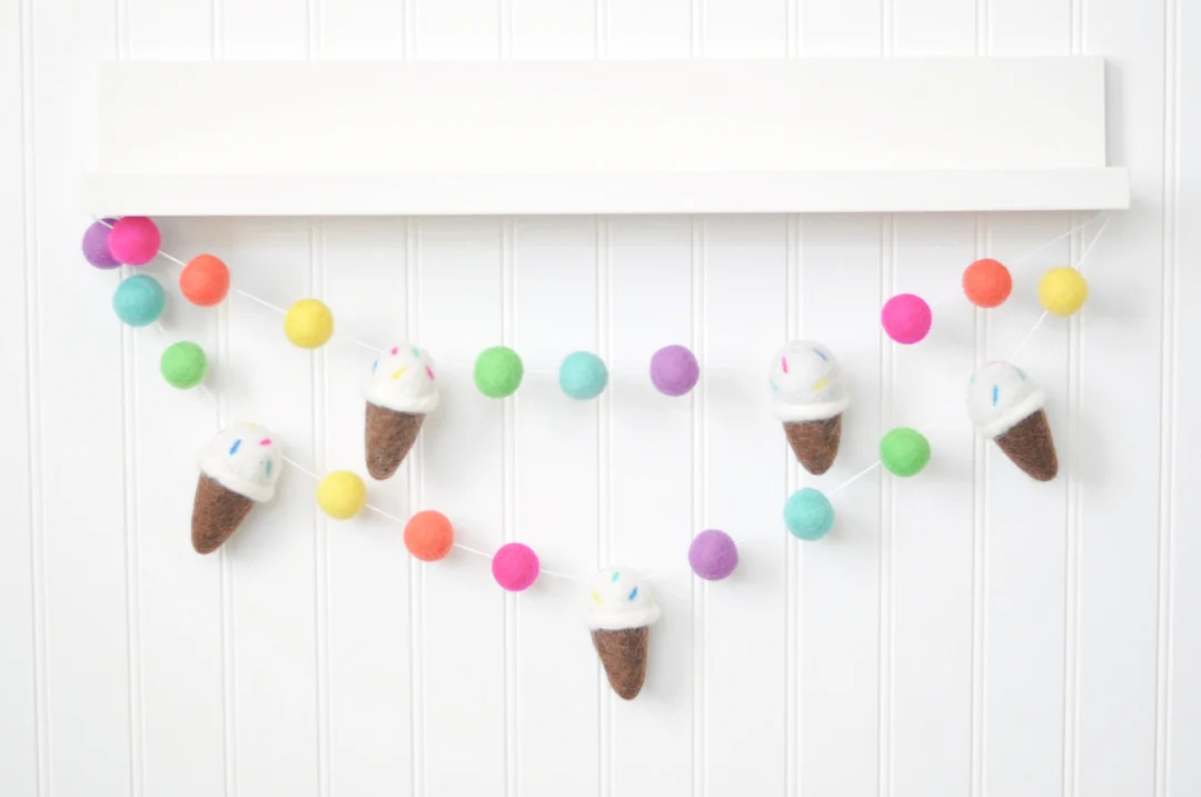 Ice Cream Garland - Felt Ball Garland - Party Decor - Summer Decoration - Banner - Bunting - Birt... | Etsy (US)
