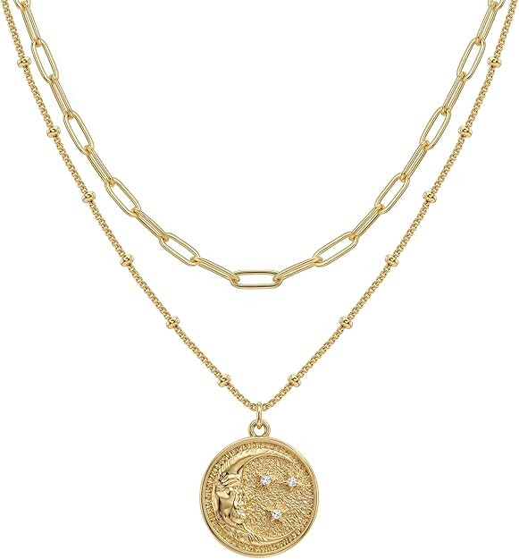 MEVECCO Layered Heart Necklace Pendant Handmade 18k Gold Plated Dainty Gold Choker Arrow Bar Laye... | Amazon (US)