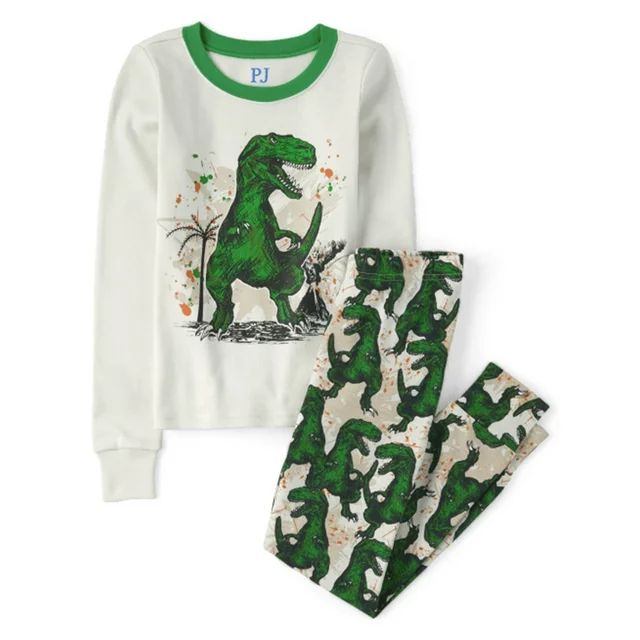 The Children's Place Boys Long Sleeve Dino Top with Camo Jogger Pants 2-Piece Sleep Pajama Set, S... | Walmart (US)