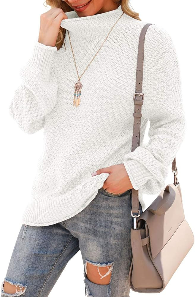 Womens Turtleneck Oversized Sweaters Batwing Long Sleeve Pullover Loose Chunky Knit Jumper | Amazon (US)