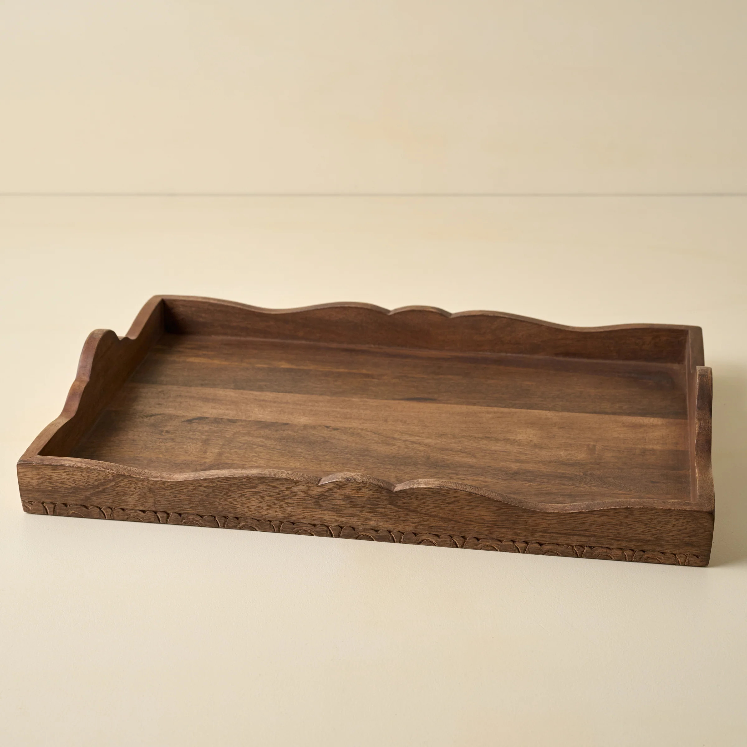 Caroline Carved Wood Scalloped Tray | Magnolia