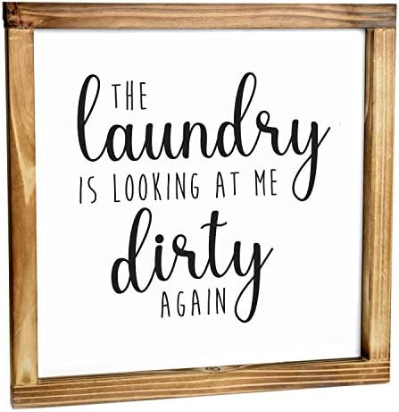 The Laundry is Looking at Me Dirty Again Sign - Rustic Farmhouse Decor for the Home Sign - Wall D... | Amazon (US)