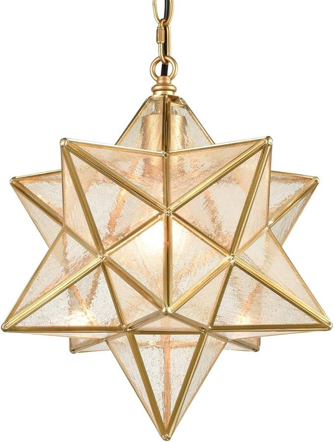 Dazhuan Brass Moravian Star Pendant Lighting Seeded Glass Pendant Lights 13 1/2 inches | Amazon (US)