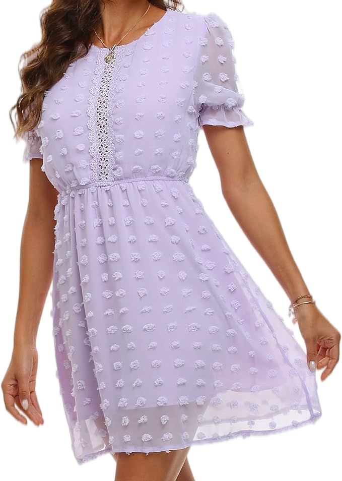 Vshemoi Swiss Dot Dress for Women Summer Chiffon Dresses Short Sleeves Elegant Lace Flowy Smocked... | Amazon (US)