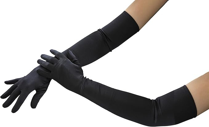 Amazon.com: 21" Elbow Length Satin Long Black Gloves for Women Cosplay, Opera, 1920 Costume Acces... | Amazon (US)