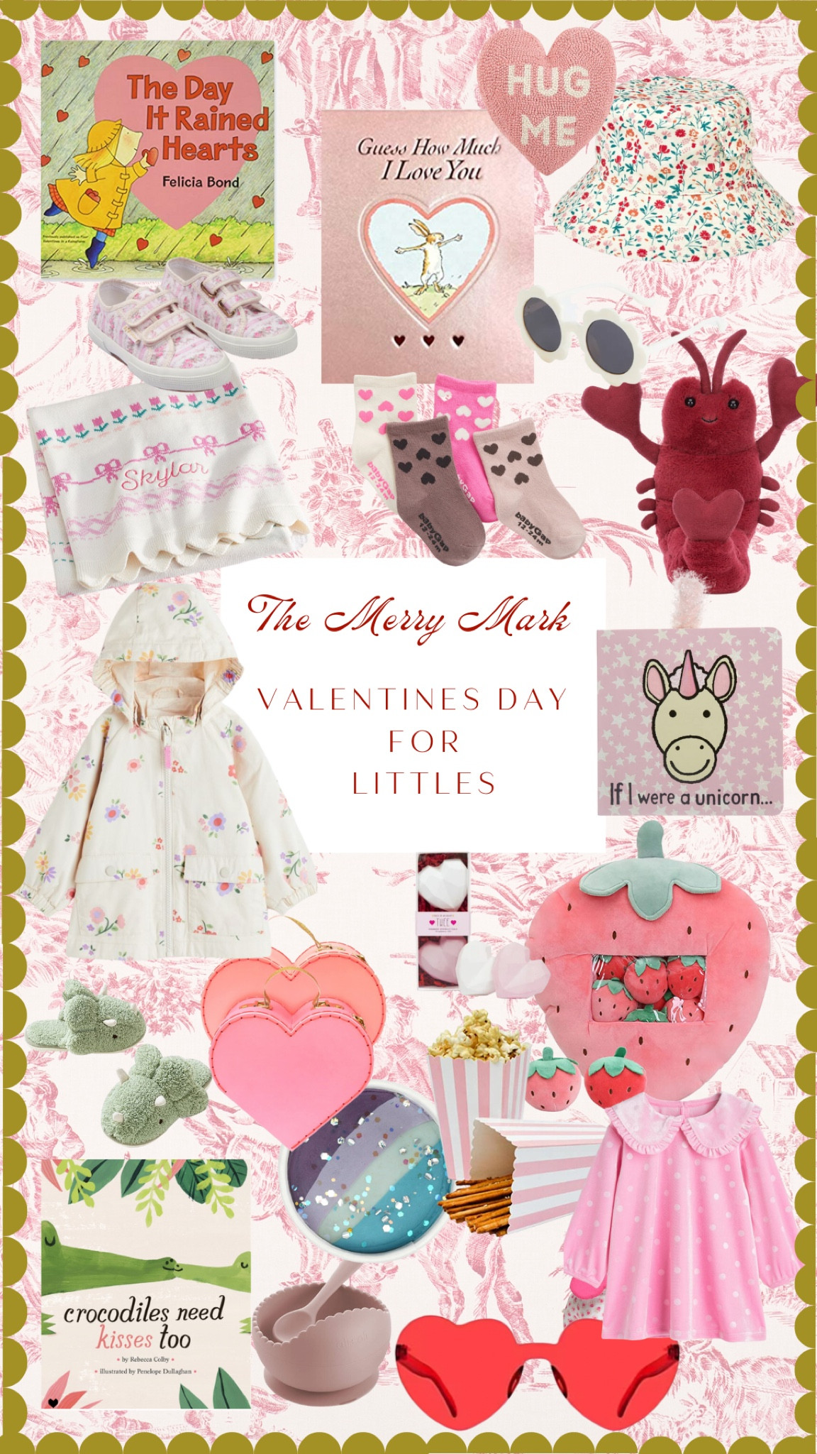 Valentines Day gift guide for our Littles! Valentines Day outfits for kids, valentines outfits for toddlers, heart luggage, floral toddler raincoat, Valentine books, nursery bookshelf, love basket fillers, house slippers for kids and more! 

#LTKGiftGuide #LTKkids #LTKbaby