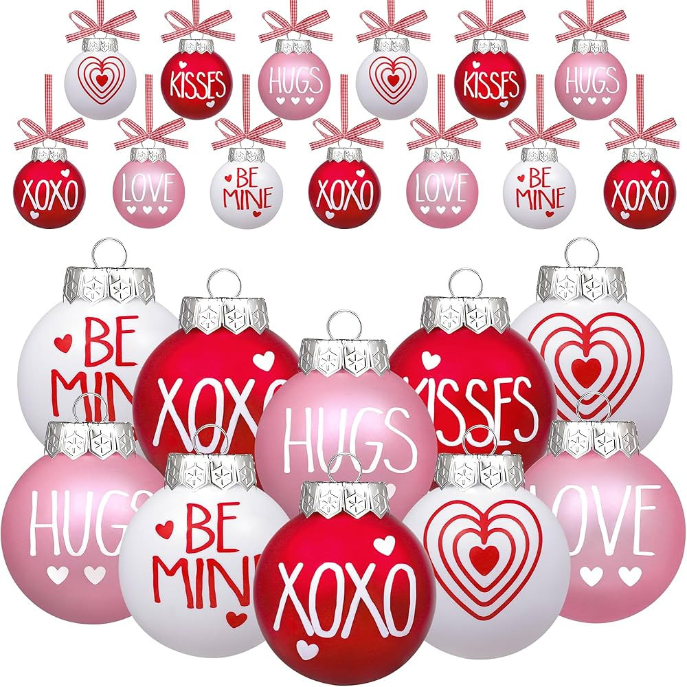 12 Pcs Valentines Day Ball Ornaments - 2.36 Inch Red Pink White Valentines Day Letter Hanging Dec... | Amazon (US)
