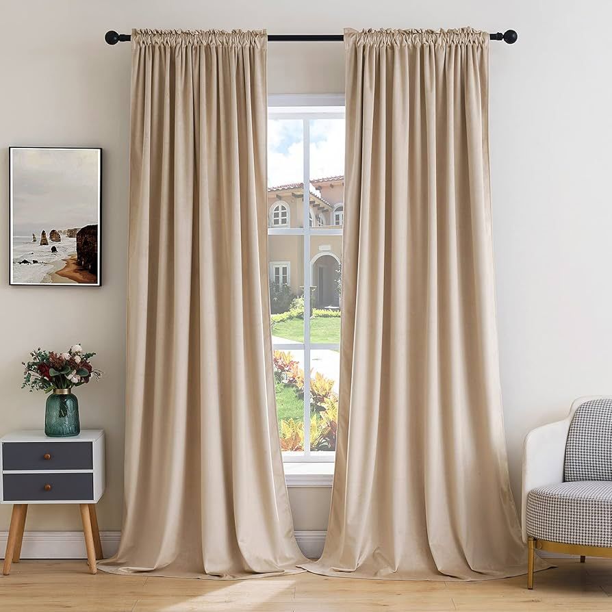 MIULEE Camel Beige Velvet Curtains Thermal Insulated Blackout Curtain Drapes for Bedroom Living R... | Amazon (US)