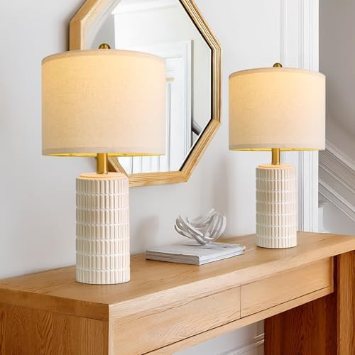 PoKat 20.75" Small Modern Ceramic Table Lamps Set of 2 for Bedroom, White Bedside Lamps for Night... | Amazon (US)