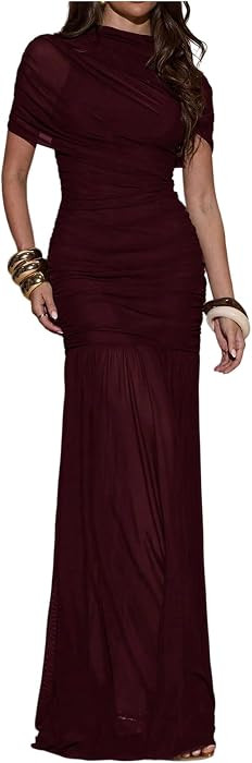 GORGLITTER Women's Mesh Maxi Dress Elegant Wedding Guest Formal Dresses | Amazon (US)