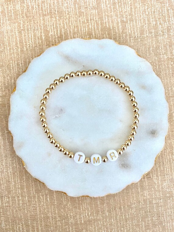 Gold Bracelet with White/Gold Letter Beads | Etsy | Etsy (US)