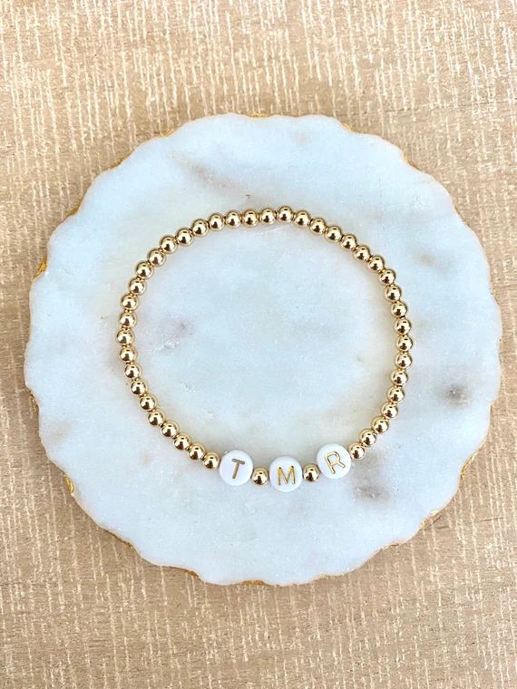 Gold Bracelet with White/Gold Letter Beads | Etsy | Etsy (US)