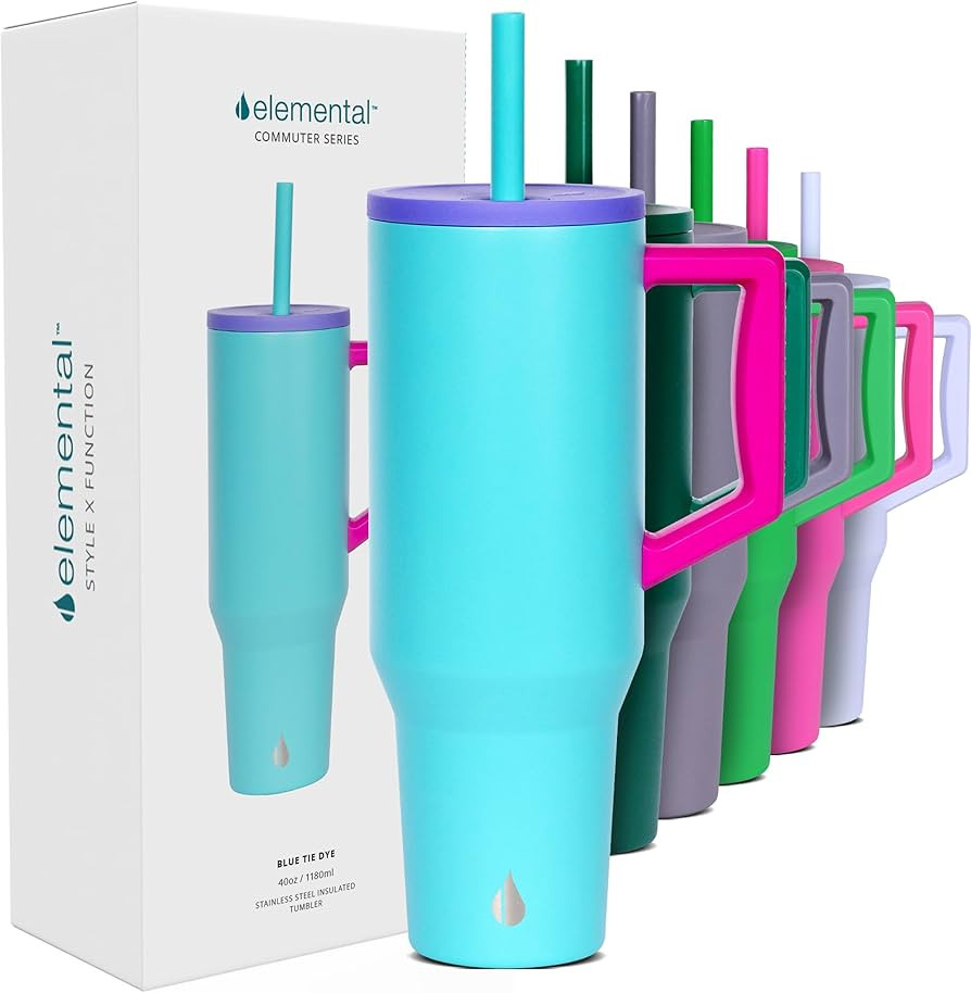 Elemental 40 oz Tumbler with Handle and Straw - Spill Proof Insulated Stainless Steel Commuter fo... | Amazon (US)