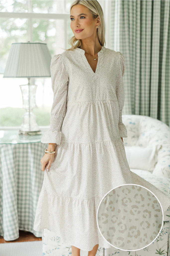 NURSING COLLECTION: What A Surprise Cream Leopard Print Midi Dress | The Mint Julep Boutique