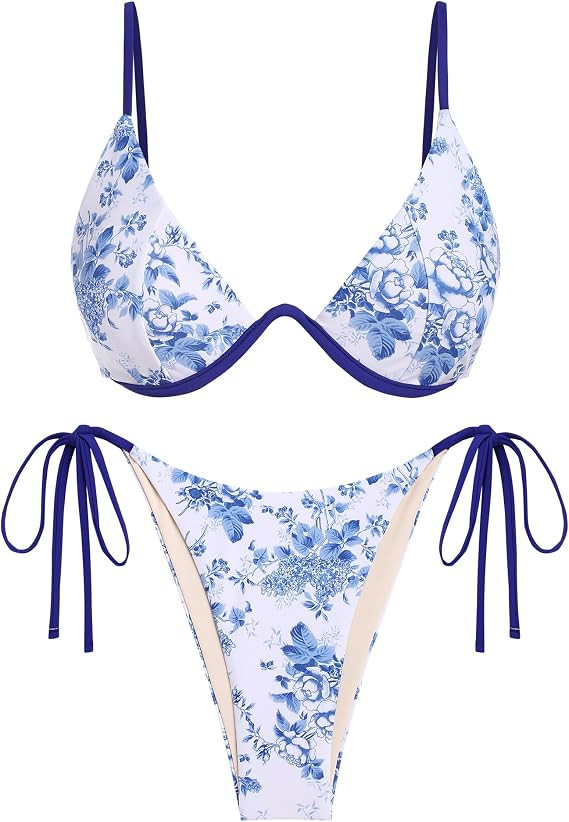 ZAFUL Women's Bikini Sets Ribbed Two Piece Swimsuits Underwire Adjustable Back Clasp Bathing Suit... | Amazon (US)