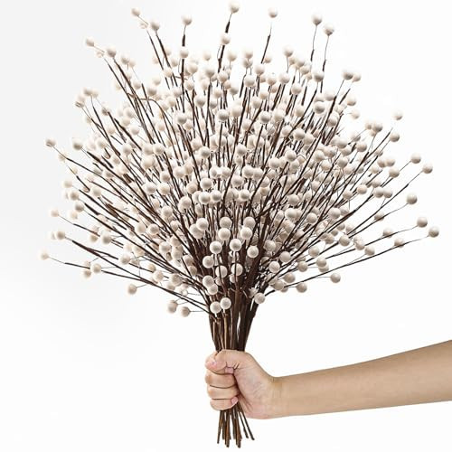 Kanxinr Winter Decorations 12Pcs Artificial Berry Stems White Berry Picks for Christmas Holiday Home Centerpieces Decor (Cream) | Amazon (US)