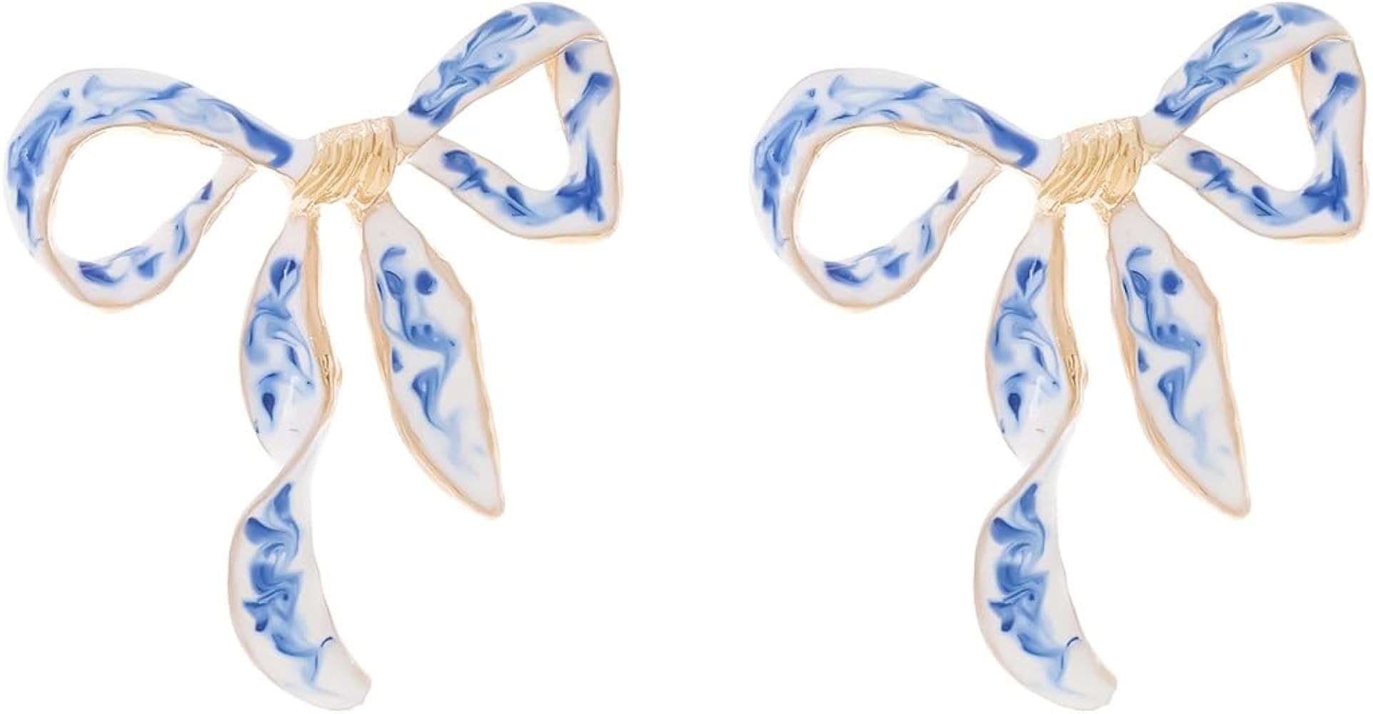Bow Earrings For Women, Cute Blue And White Porcelain Enamel Ribbon Colorful Earring Simple Styli... | Amazon (US)