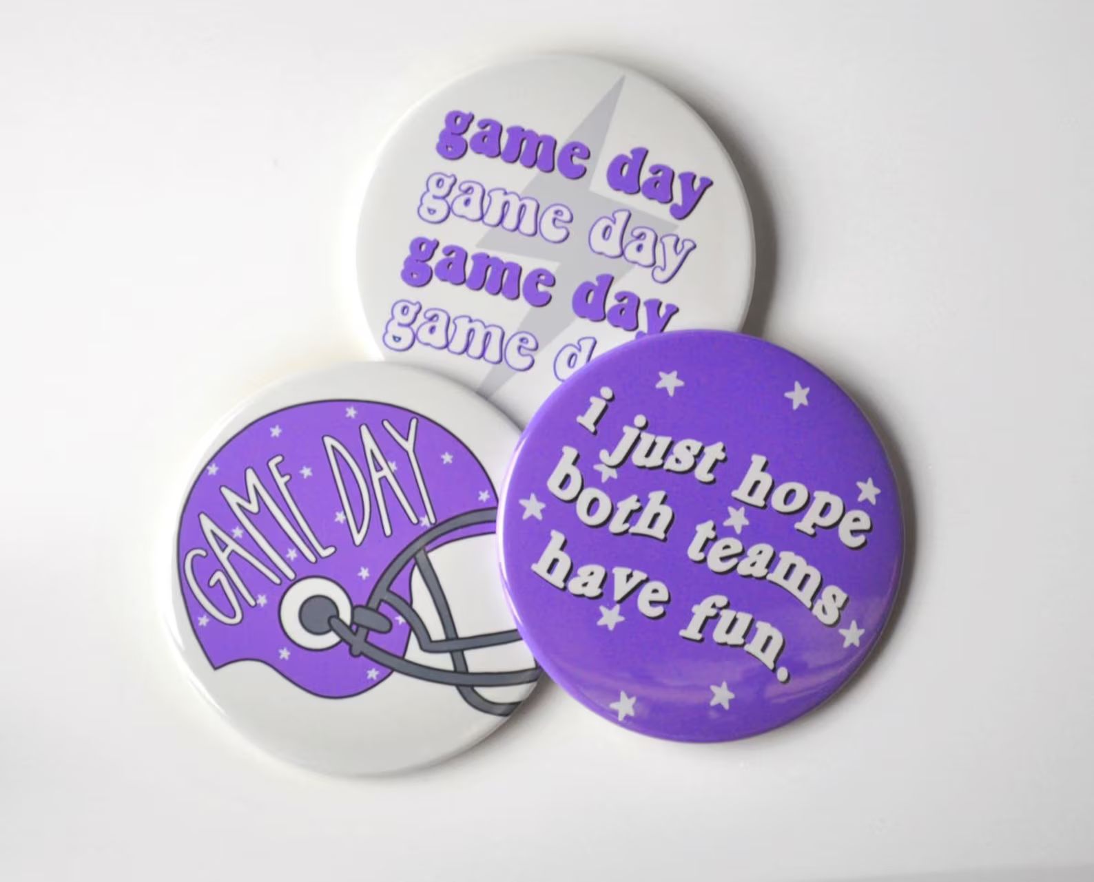 Purple Game Day Tailgate Buttons Game Day Pins College Football Tailgate Buttons Football Button ... | Etsy (US)