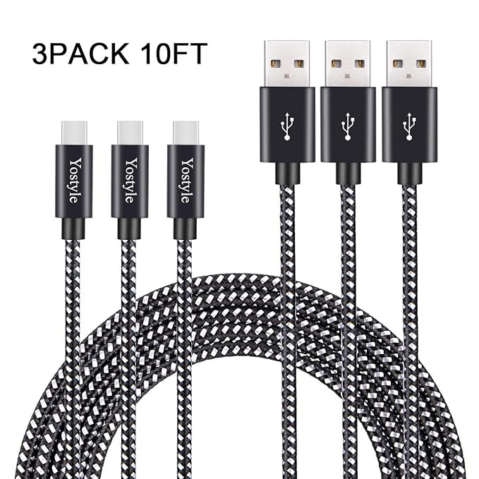 USB Type C Cable,3Pack 10ft USB C to USB A Fast Charger Cord, Long Nylon Braid USB C Charger Sync... | Amazon (US)