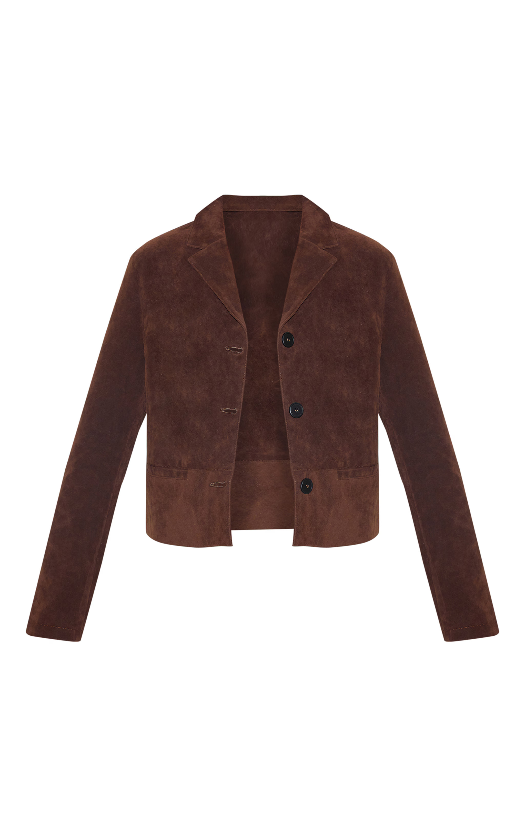 Brown Faux Suede Cropped Blazer | PrettyLittleThing UK