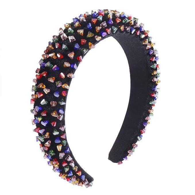 ELELARD Crystal Rhinestone Padded Headbands for Women Colorful Clear Stone Wide Velvet Headband (... | Amazon (US)