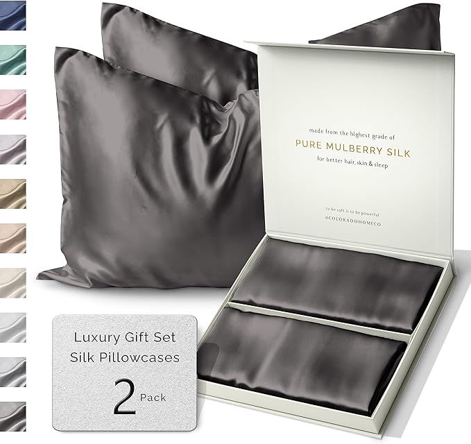 Colorado Home Co Silk Pillowcase 2 Pack - Silk Pillowcase for Hair and Skin - King Size Pillow Ca... | Amazon (US)