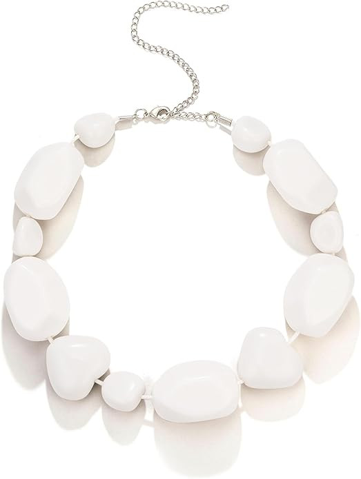 Giuesytic White Beaded Rock Bone Pebble Choker Classic Statement Necklace Halloween Costumes for ... | Amazon (US)