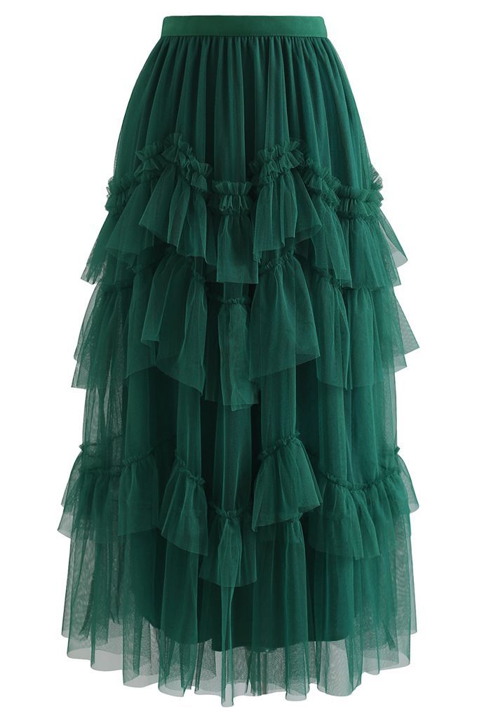 Exquisite Tiered Ruffle Mesh Tulle Skirt in Green | Chicwish