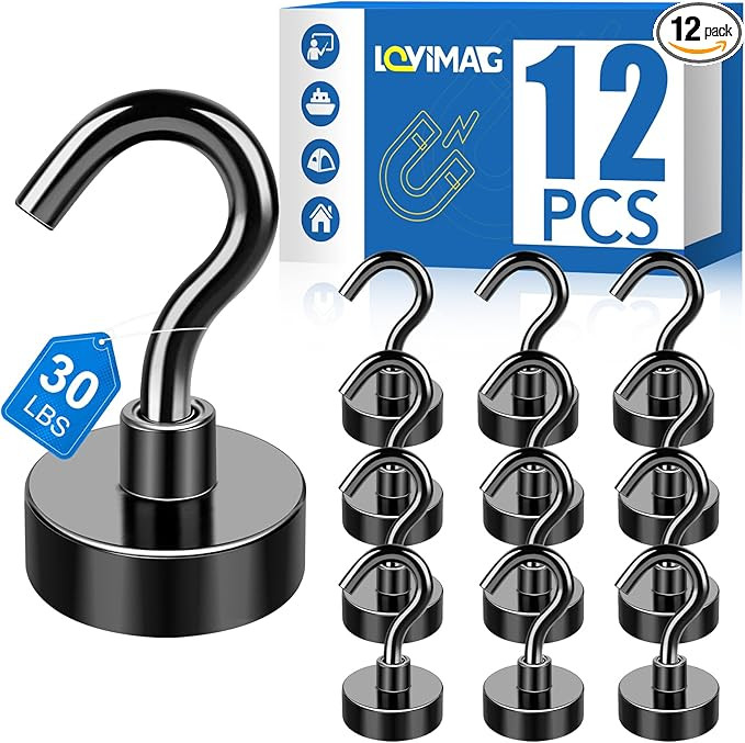 LOVIMAG Magnetic Hooks, 12 Pack 30lbs+ Magnet Hook 2026 Cruise Cabin Ship Essentials Heavy Duty S... | Amazon (US)