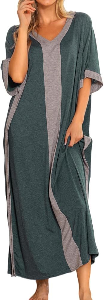 Bloggerlove Women Nightgowns Cotton Caftan House Dress Short Sleeve Sleepwear | Amazon (US)