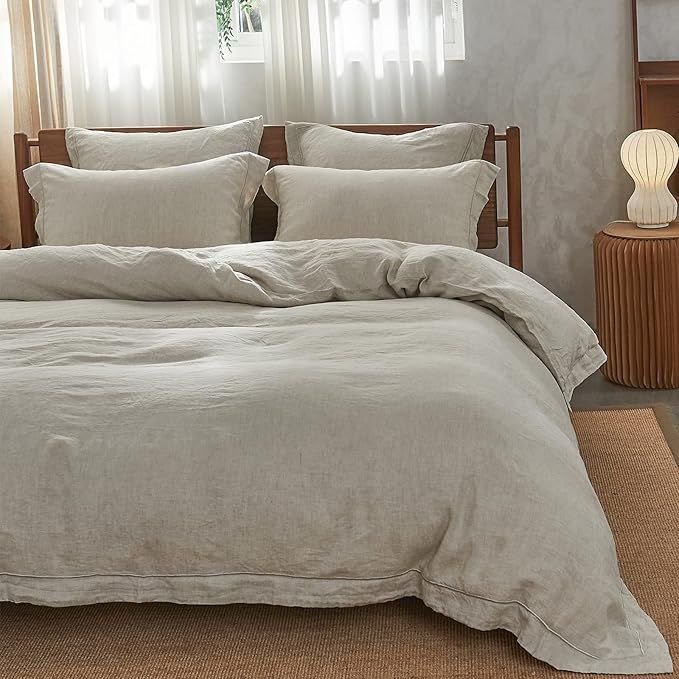 Simple&Opulence 100% Linen Duvet Cover Set with Embroidery Washed - 3 Pieces (1 Duvet Cover with ... | Amazon (US)
