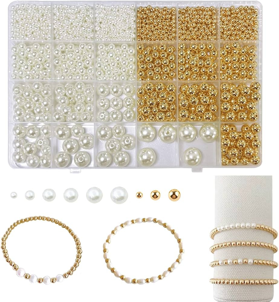 SEMATA Bracelet Making Kits Gold Pearl Beads for Jewelry Making Kit Supplies Bracelet Making Kit ... | Amazon (US)