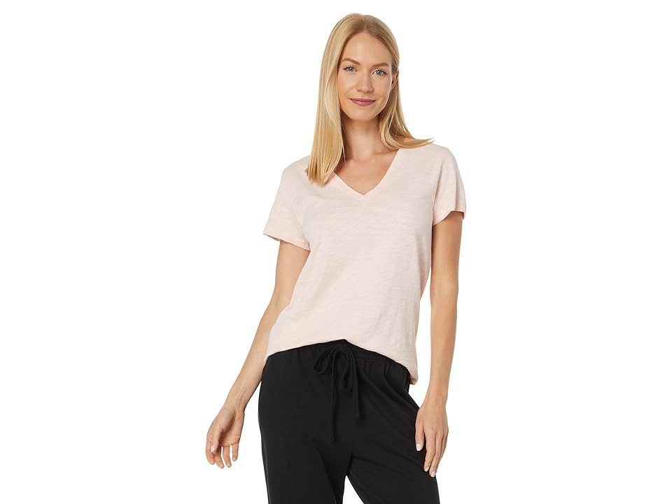 Lilla P V-Neck Short Sleeve Back Seam T-Shirts Women's Clothing Pink Blossom : XS, Cotton | Zappos