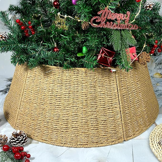 5Piece Christmas Tree Collar,28" Holiday Rattan Tree Skirt for Christmas Decoration,Tree Stand Ba... | Amazon (US)