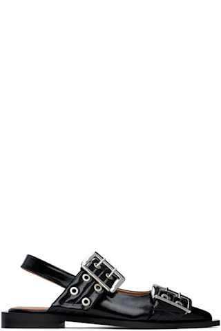 Black Feminine Buckle Ballerina Flats | SSENSE