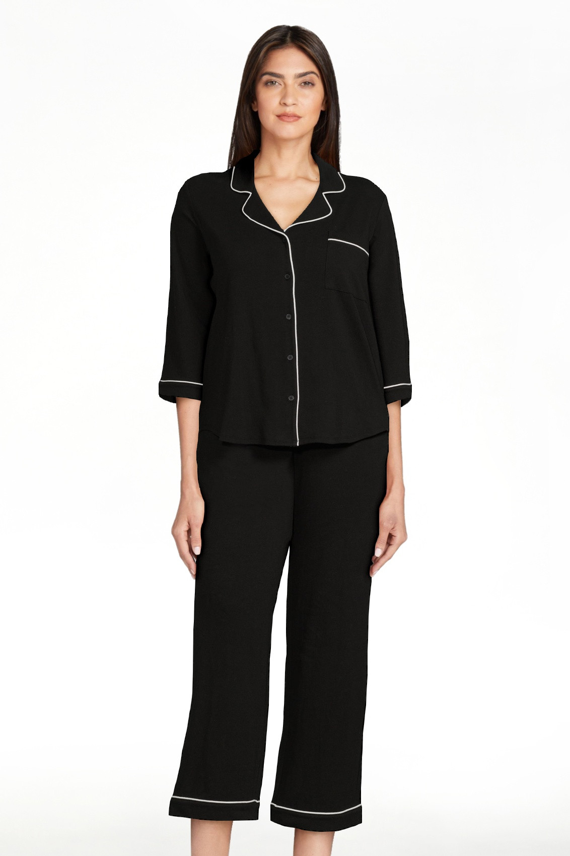 Joyspun Women’s Cotton Blend Notch Collar Top and Pants Pajama Set, 2-Piece, Sizes S-4X | Walmart (US)