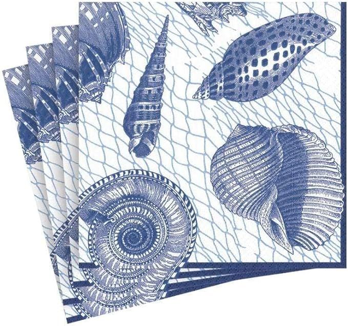 Caspari Netting and Shells Paper Cocktail Napkins in Blue, 20 Per Package | Amazon (US)