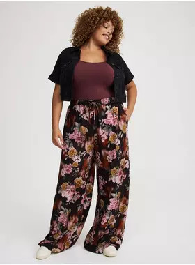 Wide Leg High-Rise Challis Pant | Torrid (US & Canada)