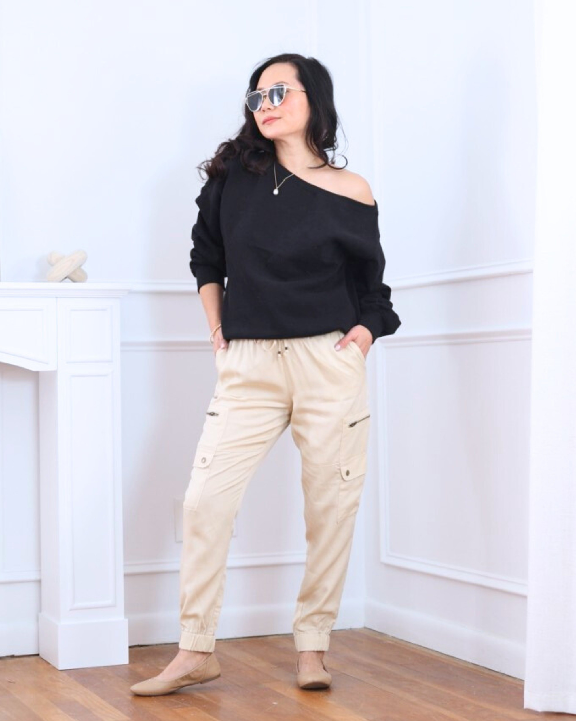 Effortless and comfy — a one-shoulder sweater and ballet flats from Amazon paired with cargo joggers from Banana Republic Factory. Easy, relaxed, and still feels put together for everyday wear. I’m 5’2, wearing size XS.

#LTKPetite #LTKootd #LTKOver40