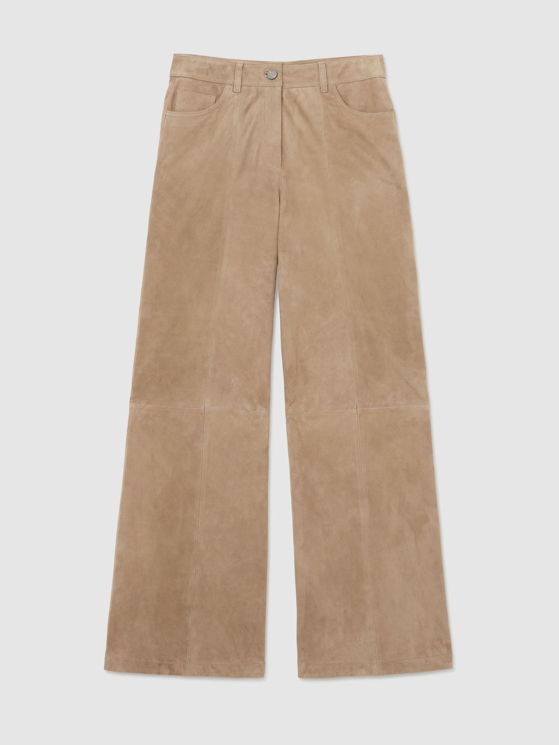 Reiss Suede Wide-Leg Trousers in Sand - REISS | Reiss UK