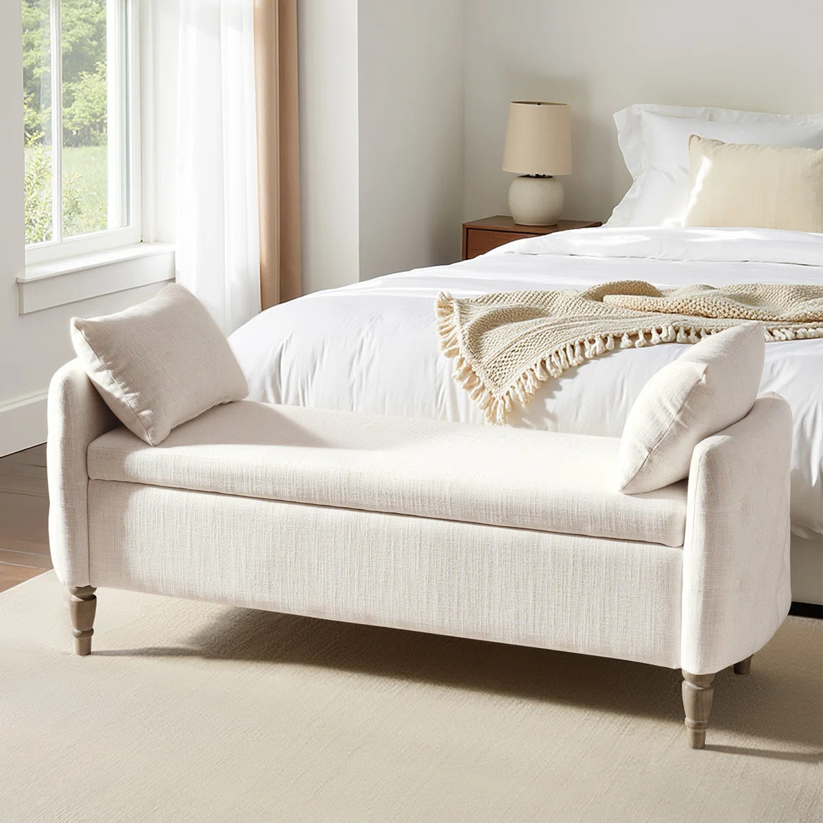 Aristides Farmhouse 59"W Flip Top Storage Bench with Two Pillows and Solid Wood Legs | Wayfair North America