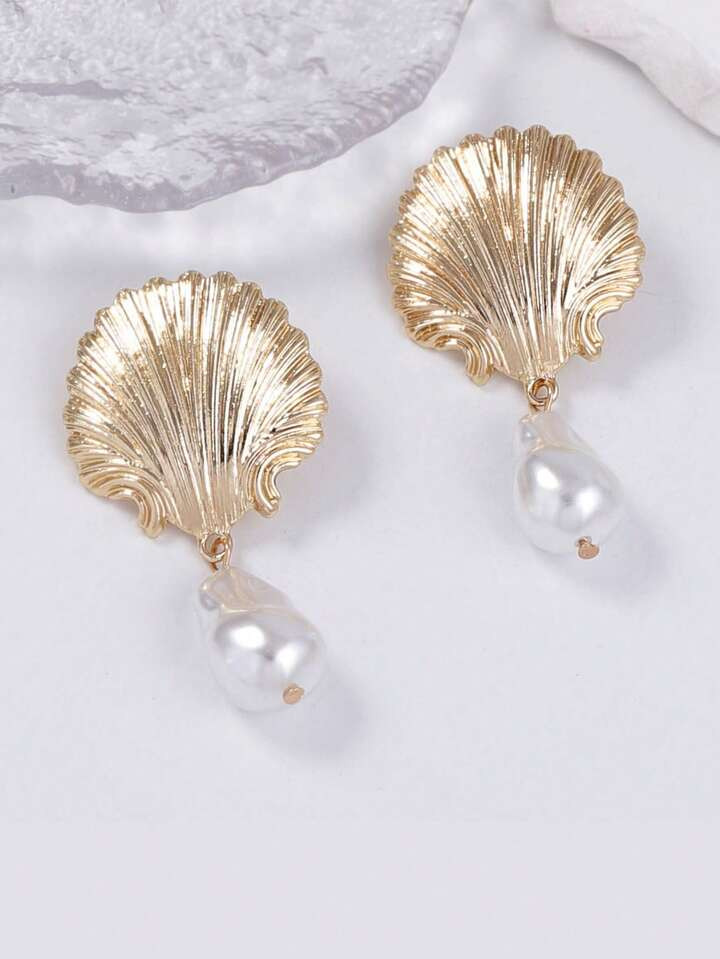 Shell Pearl Pendant, Personalized, Light Luxury, Simple Fashion, Alloy Scallop Faux Pearl Pendant... | SHEIN