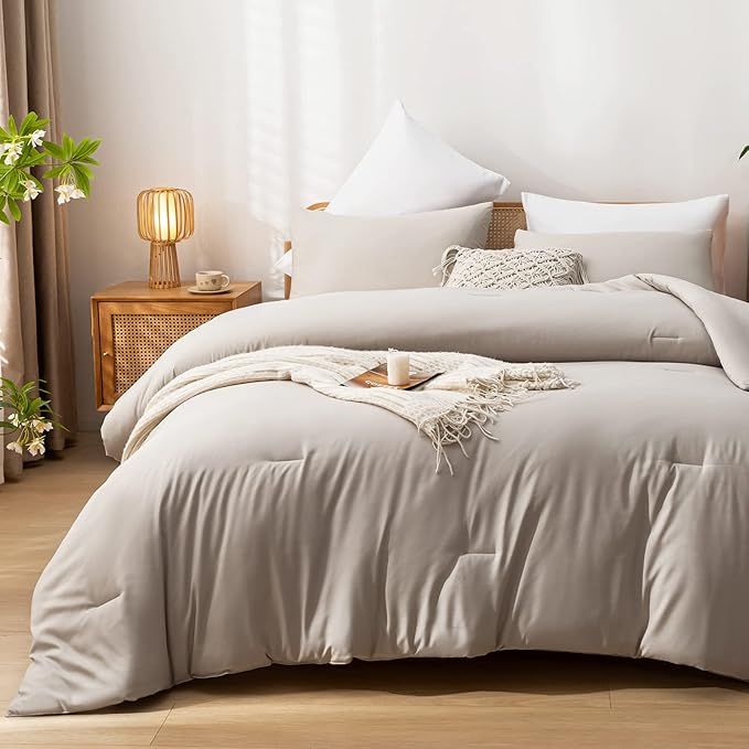 weigelia 3PCS Boho Full Size Comforter Set Tannish Linen Grey Farmhouse Bed Comforter for Teen Wo... | Amazon (US)
